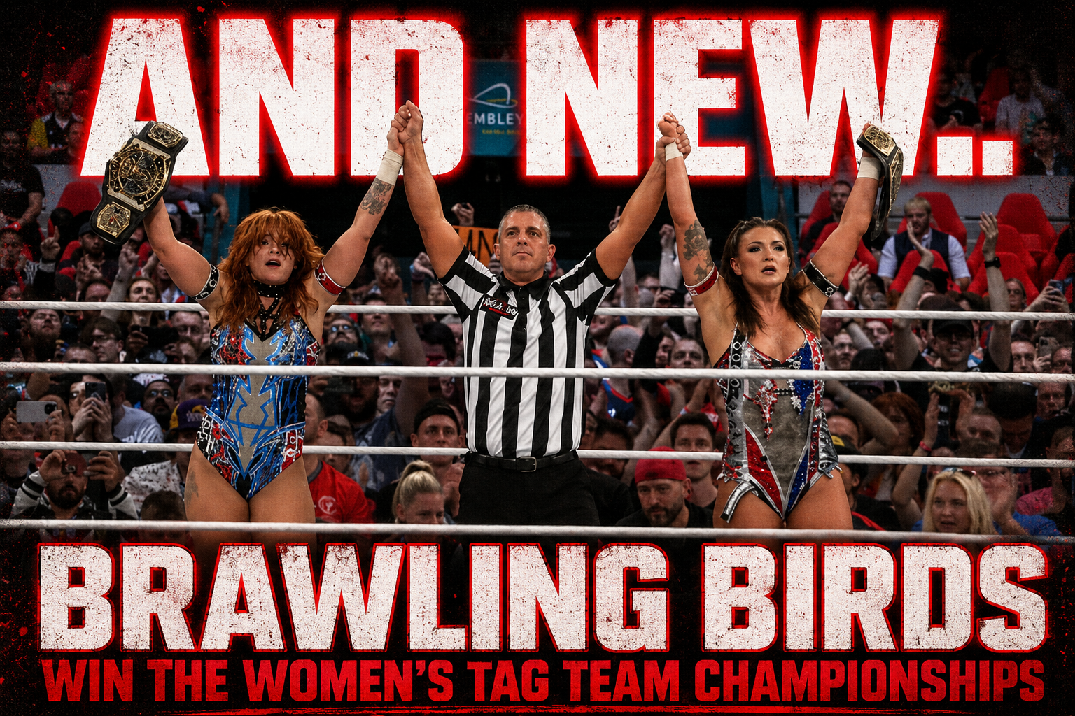 And new. Brawling Birds win the women’s tag team championships